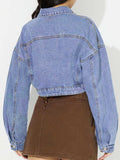 Collared Neck Dropped Shoulder Cropped Denim Top - Trendsi - Flyclothing LLC