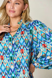 Double Take Full Size Printed Balloon Sleeve Blouse - Trendsi - Flyclothing LLC