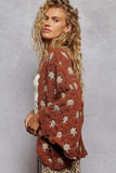 POL Openwork V-Neck Chenille Cardigan with Contrast Floral - Trendsi - Flyclothing LLC