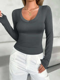 V-Neck Long Sleeve T-Shirt - Trendsi - Flyclothing LLC