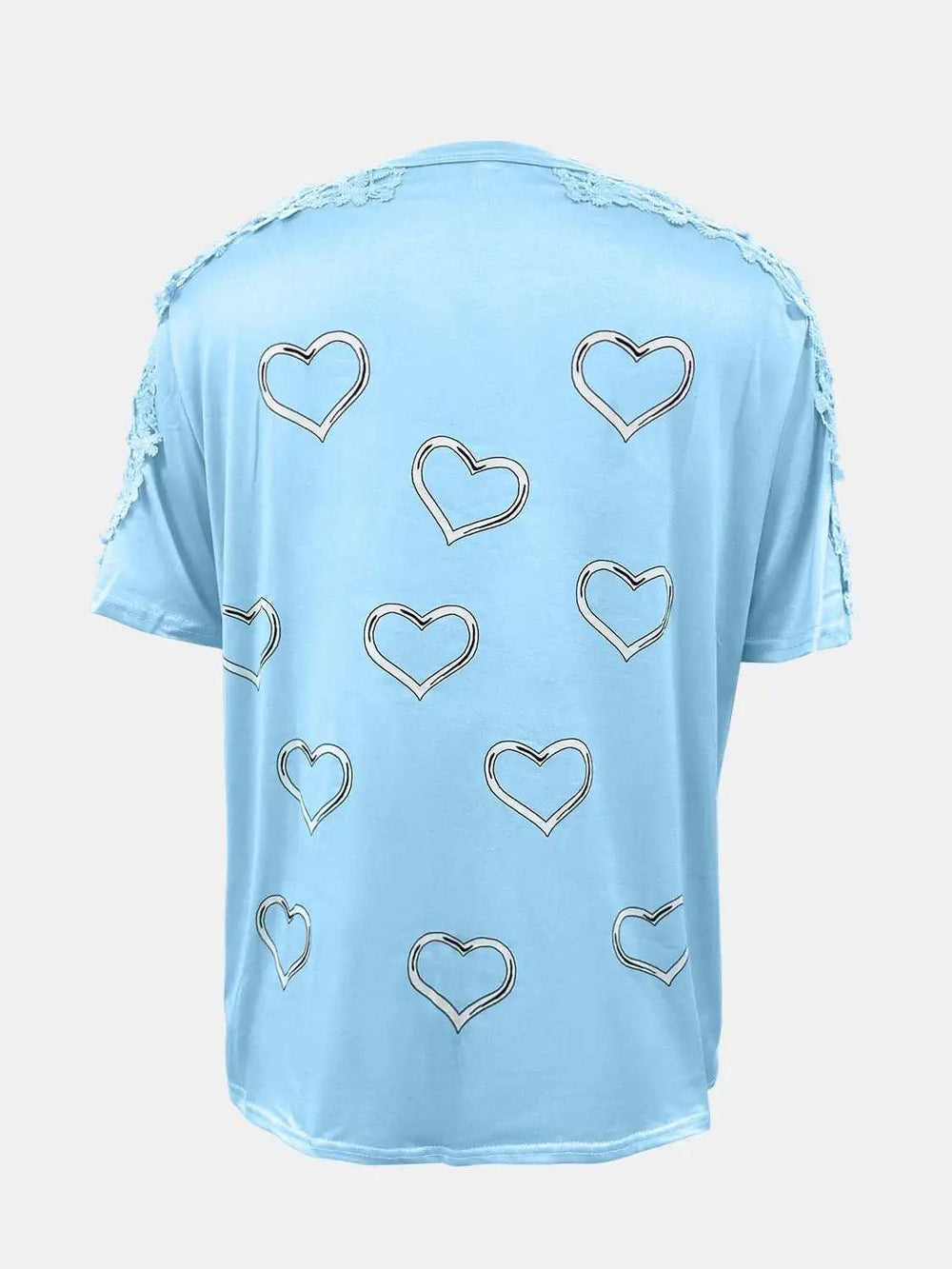 Full Size Lace Detail Heart Round Neck Short Sleeve Top - Trendsi - Flyclothing LLC