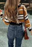 Contrast Stripes V Neck Long Sleeve Sweater - Trendsi - Flyclothing LLC