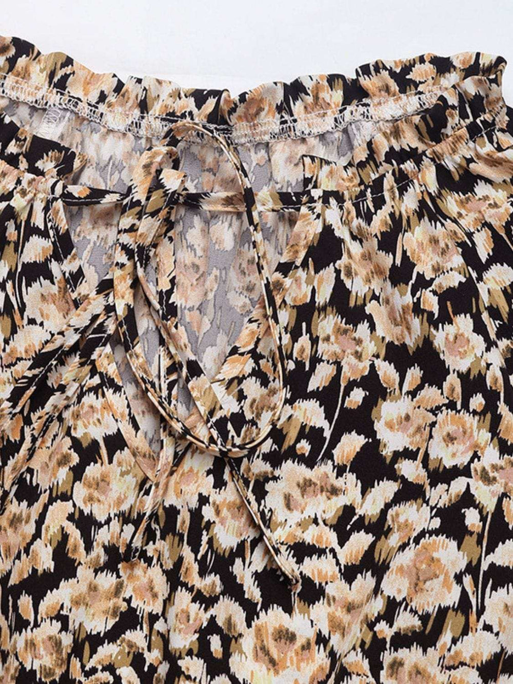 Perfee Printed Tie Neck Long Sleeve Mini Dress - Trendsi - Flyclothing LLC