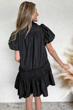 Button Down Puff Sleeve Ruffle Hem Dress - Trendsi - Flyclothing LLC
