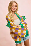 BiBi Mardigras Checker Board Front Open Cardigan - Trendsi - Flyclothing LLC