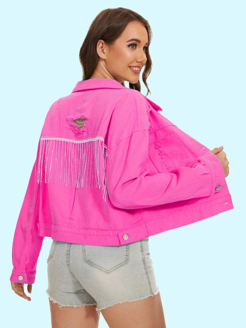 Distressed Distressed Button Up Denim Jacket - Trendsi - Flyclothing LLC