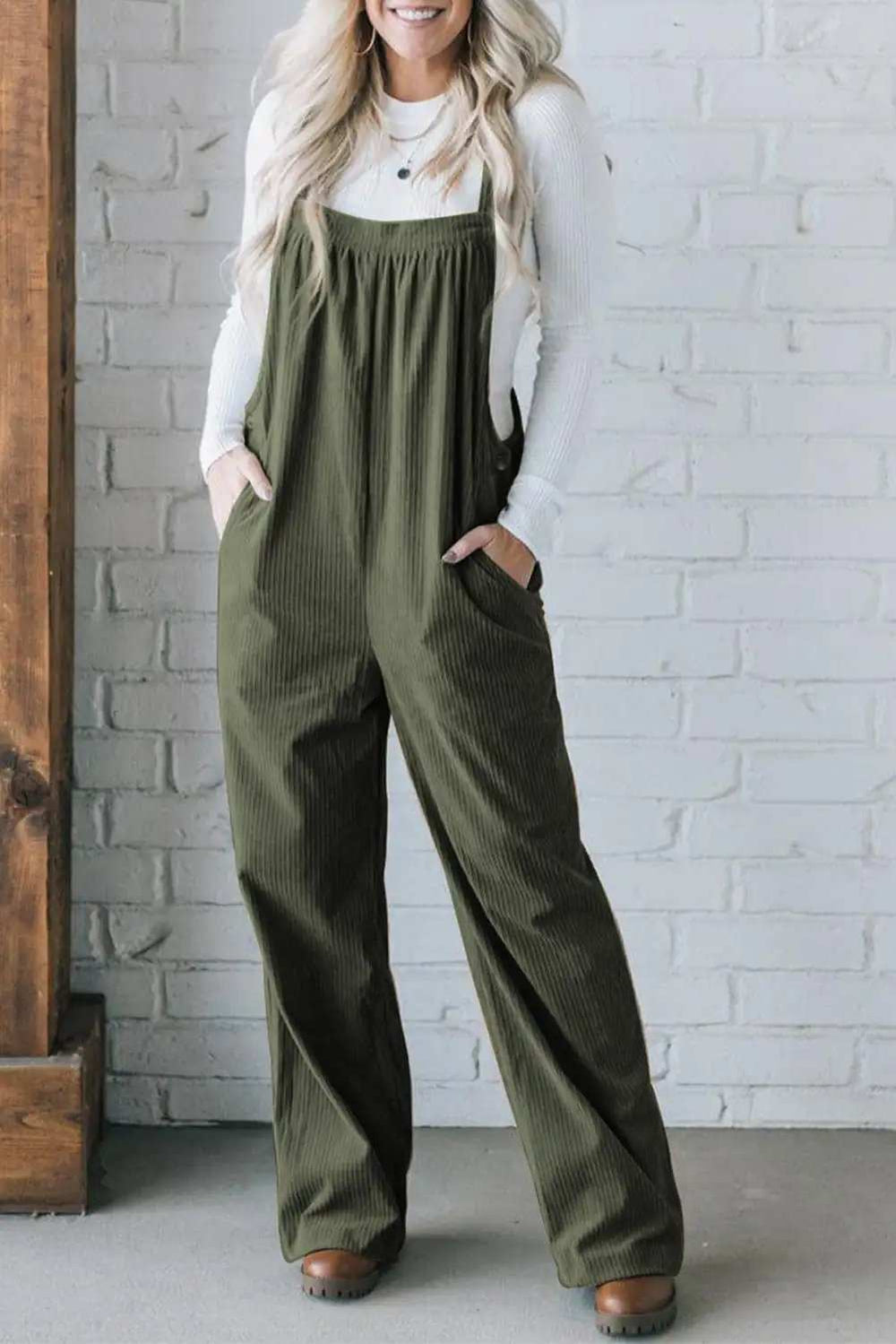 Square Neck Wide Strap Overalls - Trendsi - Flyclothing LLC