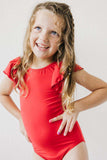 Red S/S Flutter Sleeve Leotard - Mila & Rose ® - Flyclothing LLC