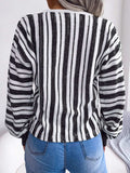 Striped Lace-Up Long Sleeve Sweater - Trendsi - Flyclothing LLC