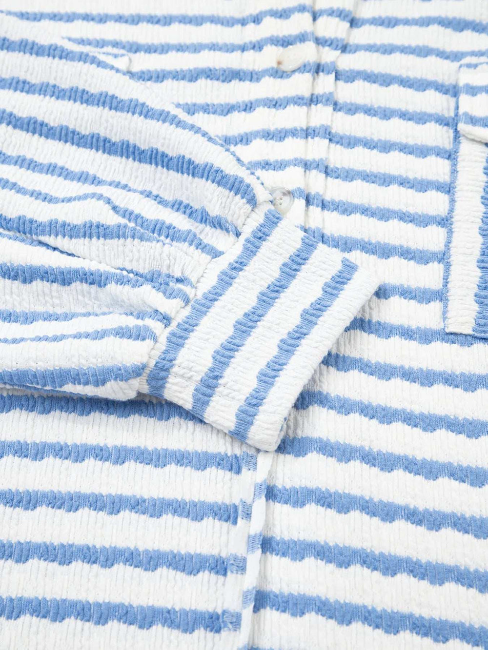 Stripe Half Button Collared Chest Pockets Loose Fit Blouse - Trendsi - Flyclothing LLC