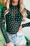 Lucky Clover Mock Neck Long Sleeve Bodysuit - Trendsi - Flyclothing LLC