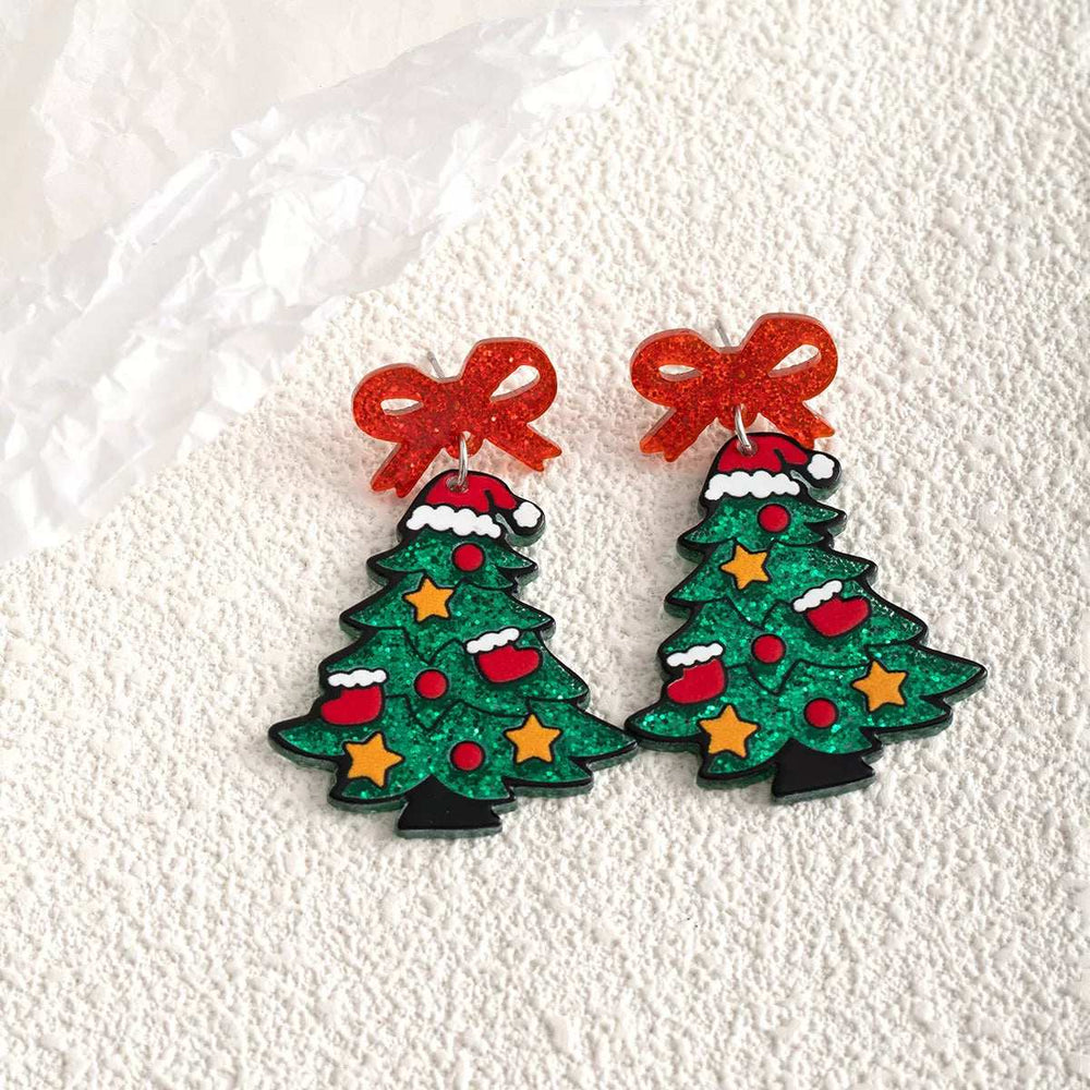 Christmas Tree Bow Dangle Earrings - Trendsi - Flyclothing LLC