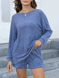 Round Neck Dropped Shoulder Top and Shorts Set - Trendsi - Flyclothing LLC
