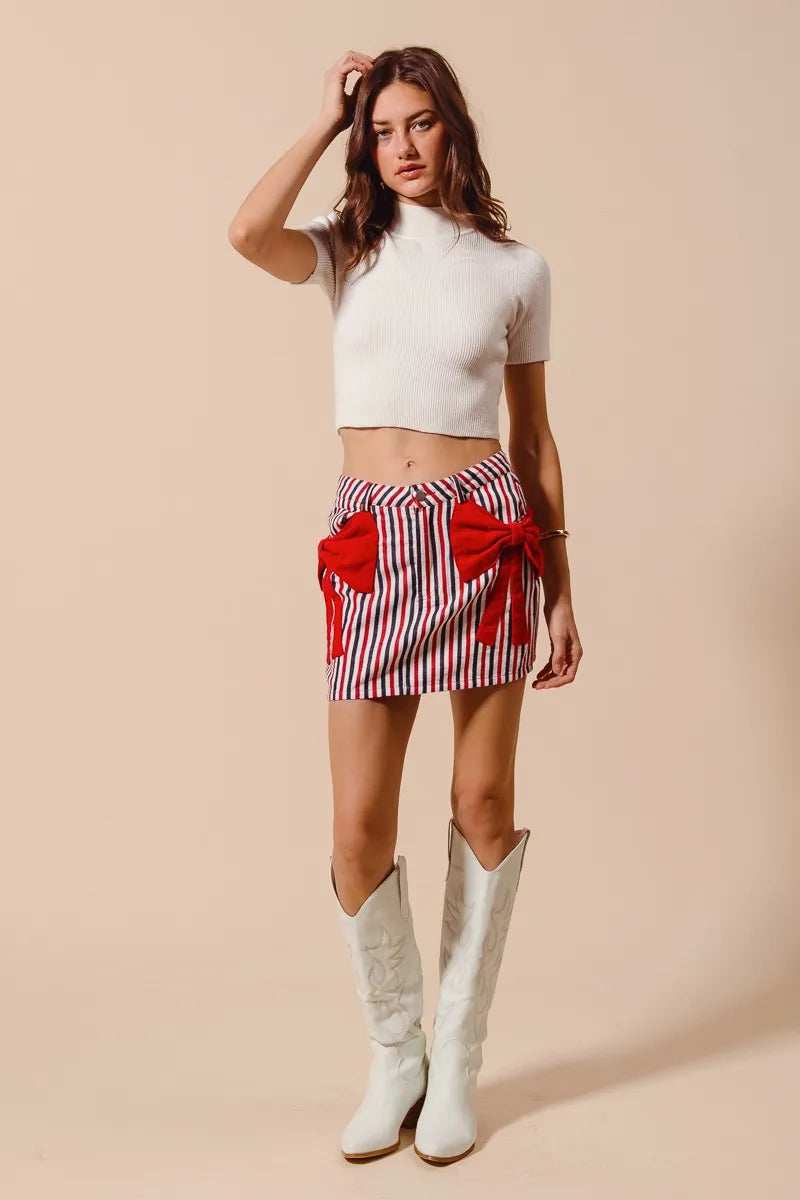 SO ME Contrast Bow Knot Pocket Fourth Of July Denim Skirt - Trendsi - Flyclothing LLC