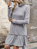 Frill Turtleneck Long Sleeve Dress - Trendsi - Flyclothing LLC