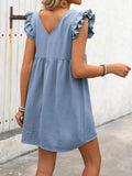 Button Up V-Neck Cap Sleeve Mini Dress - Trendsi - Flyclothing LLC