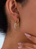 Stainless Steel Two-Tone Interlocked Hoop Earrings - Trendsi - Flyclothing LLC
