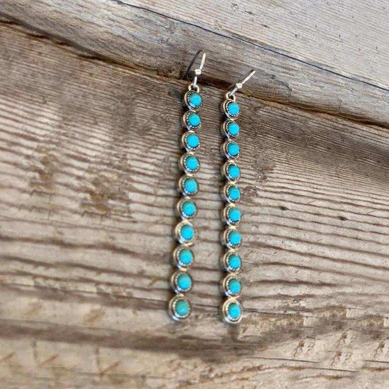 Artificial Turquoise Alloy Bar Earrings - Trendsi - Flyclothing LLC