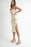 MABLE Contrast Striped Crochet Knit Midi Dress - Trendsi - Flyclothing LLC