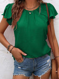 Ruffled Round Neck Cap Sleeve Blouse - Trendsi - Flyclothing LLC