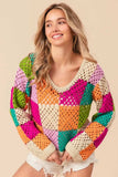 BiBi Multi Color Checkered Long Sleeve Knit Top - Trendsi - Flyclothing LLC