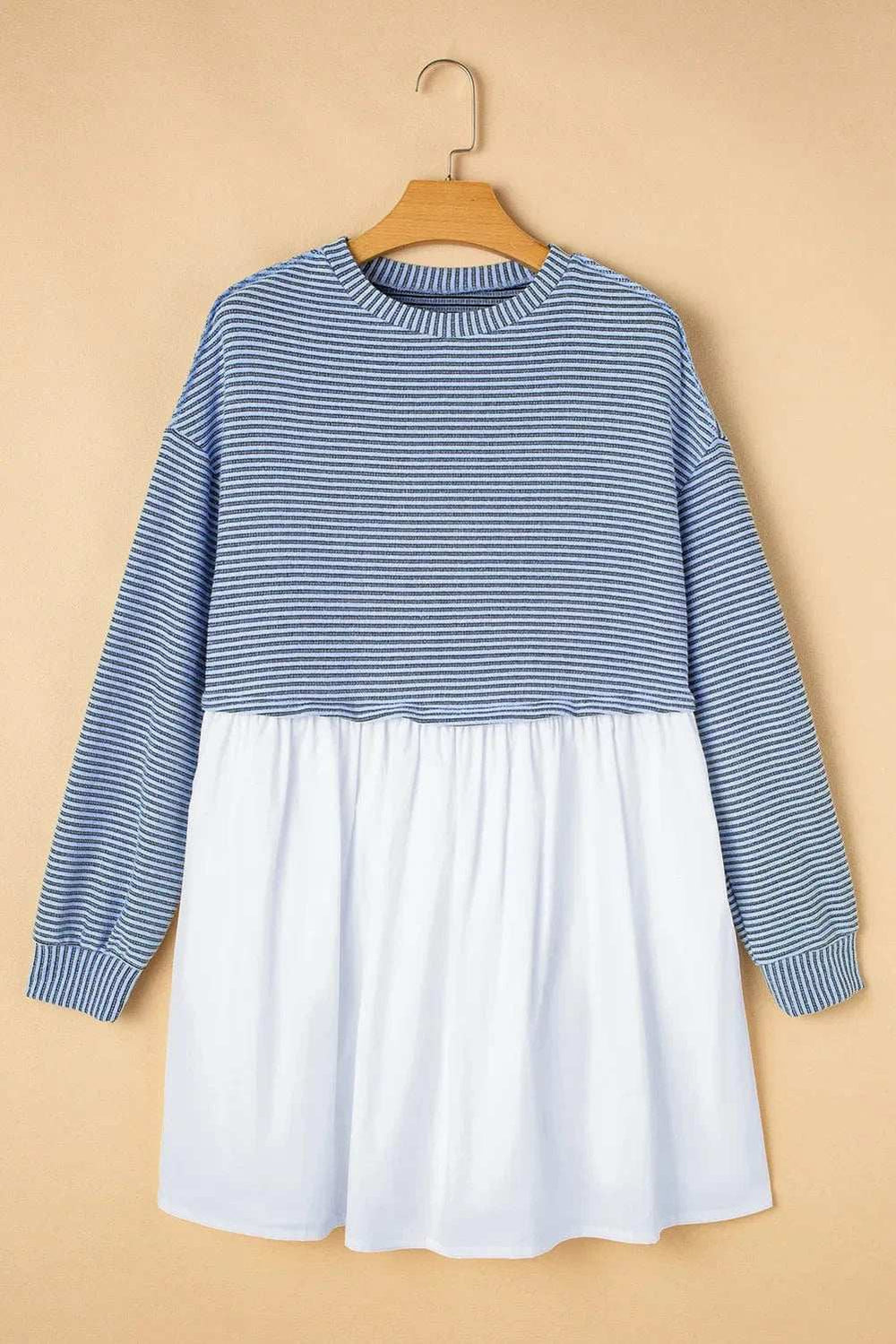 Striped Round Neck Long Sleeve Mini Dress - Trendsi - Flyclothing LLC