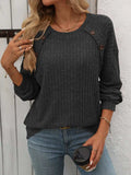 Decor Button Long Sleeve Ribbed T-Shirt - Trendsi - Flyclothing LLC
