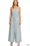 Zenana Denim Light Washed Wide Leg Overalls - Trendsi - Flyclothing LLC