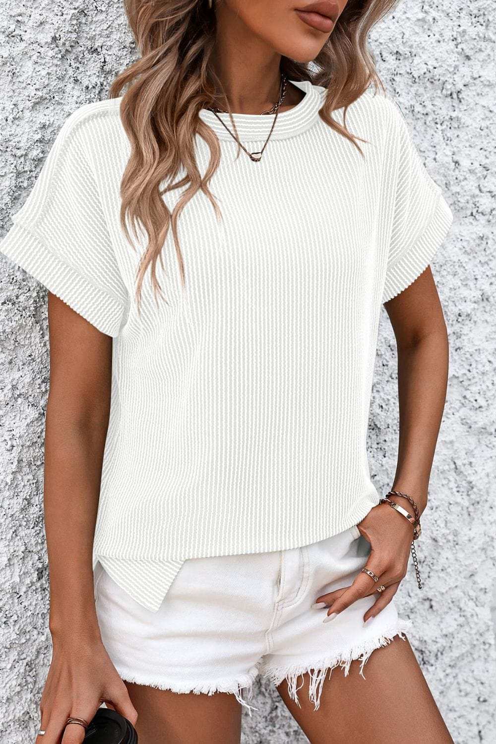 Striped Round Neck Short Sleeve T-Shirt - Trendsi - Flyclothing LLC