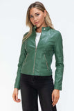 Snobbish Faux Leather Zip Up Drawstring Hooded Jacket - Trendsi - Flyclothing LLC