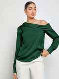 Ruched One Shoulder Long Sleeve Top - Trendsi - Flyclothing LLC