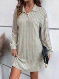 Ribbed Collared Neck Long Sleeve Dress - Trendsi - Flyclothing LLC