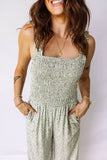 Smocked Bodice Square Neck Sleeveless Floral Jumpsuit - Trendsi - Flyclothing LLC