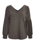 Oversized V-Neck Long Sleeve Blouse - Trendsi - Flyclothing LLC