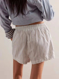 Striped Elastic Waist Shorts - Trendsi - Flyclothing LLC