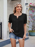 Eyelet Notched Short Sleeve Top - Trendsi - Flyclothing LLC