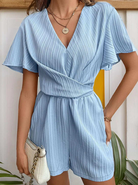 Tied V-Neck Short Sleeve Romper - Trendsi - Flyclothing LLC