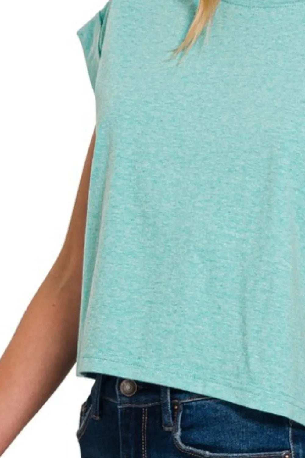Zenana Rolled Sleeve Crop T-Shirt - Trendsi - Flyclothing LLC