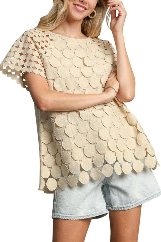Umgee Full Size Mixed Polka Dot Lace Raglan Sleeve Boxy Cut Top Plus Size - Trendsi - Flyclothing LLC