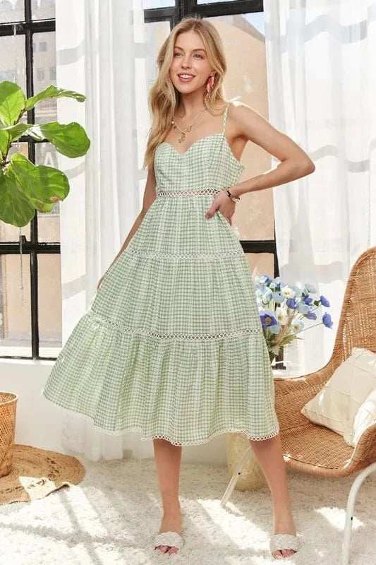 ADORA Gingham Detail Washed Dress - Trendsi - Flyclothing LLC