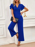 V-Neck Flutter Sleeve Jumpsuit - Trendsi - Flyclothing LLC