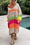 Color Block V-Neck Long Sleeve Sweater Dress - Trendsi - Flyclothing LLC