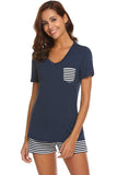 Striped Short Sleeve Top and Shorts Lounge Set - Trendsi - Flyclothing LLC