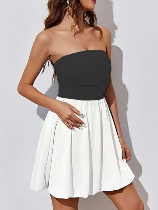 Ruched Two-Tone Tube Mini Dress - Trendsi - Flyclothing LLC