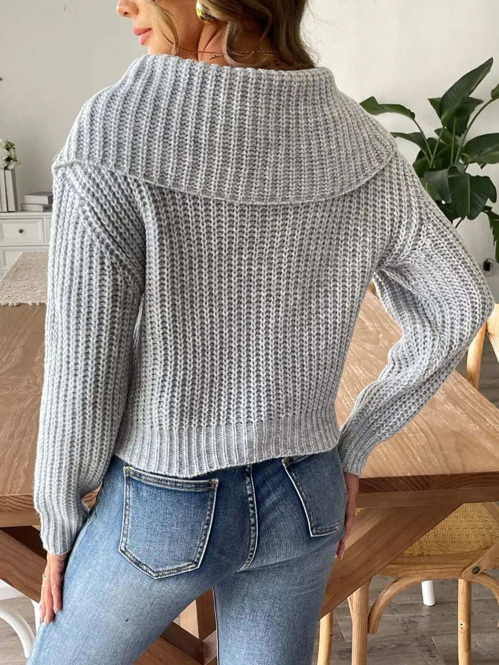 Cable-Knit Long Sleeve Sweater - Trendsi - Flyclothing LLC