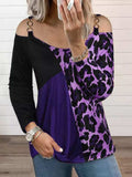 Full Size Leopard Cold Shoulder Long Sleeve T-Shirt - Trendsi - Flyclothing LLC
