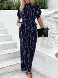 Tied Printed Mock Neck Wide Leg Jumpsuit - Trendsi - Flyclothing LLC