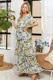 ADORA Layered Floral Off-Shoulder Short Sleeve Maxi Dress - Trendsi - Flyclothing LLC