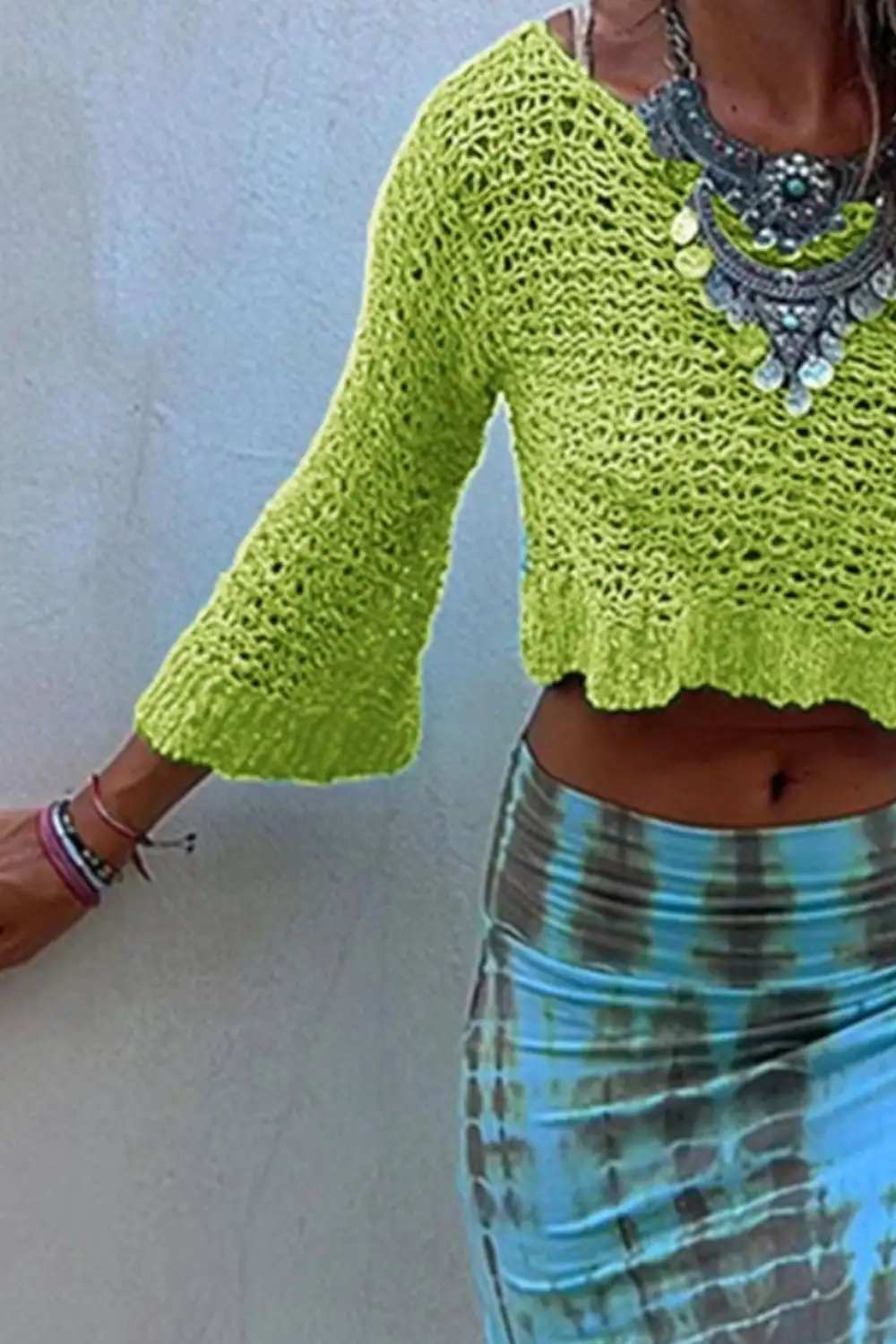 Round Neck Long Sleeve Knit Cover Up - Trendsi - Flyclothing LLC