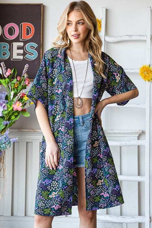 Heimish Full Size Half Sleeve Floral Open Cardigan Plus Size - Trendsi - Flyclothing LLC